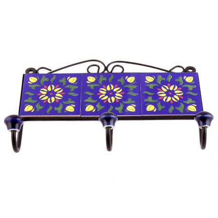 Navy Blue Ceramic Floral Tiles Hooks Online